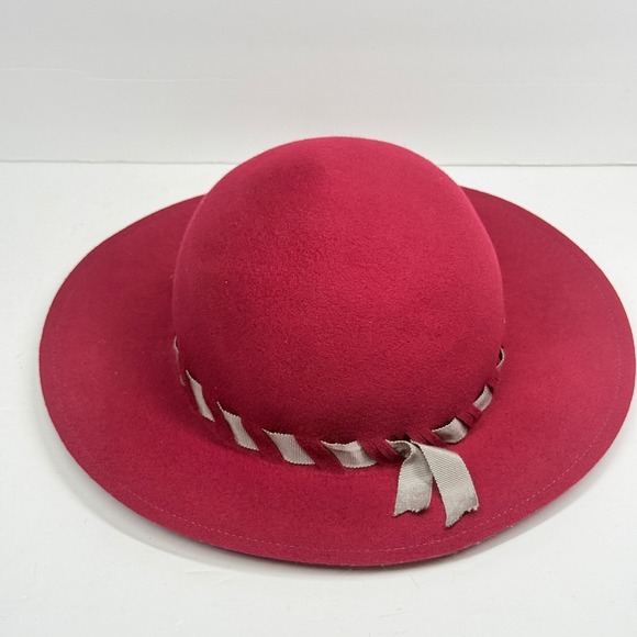 Vintage DoeSkin Felt Wool Wide Brim Hat Pink Ribbon Trim Classic USA Size 7 main image 4